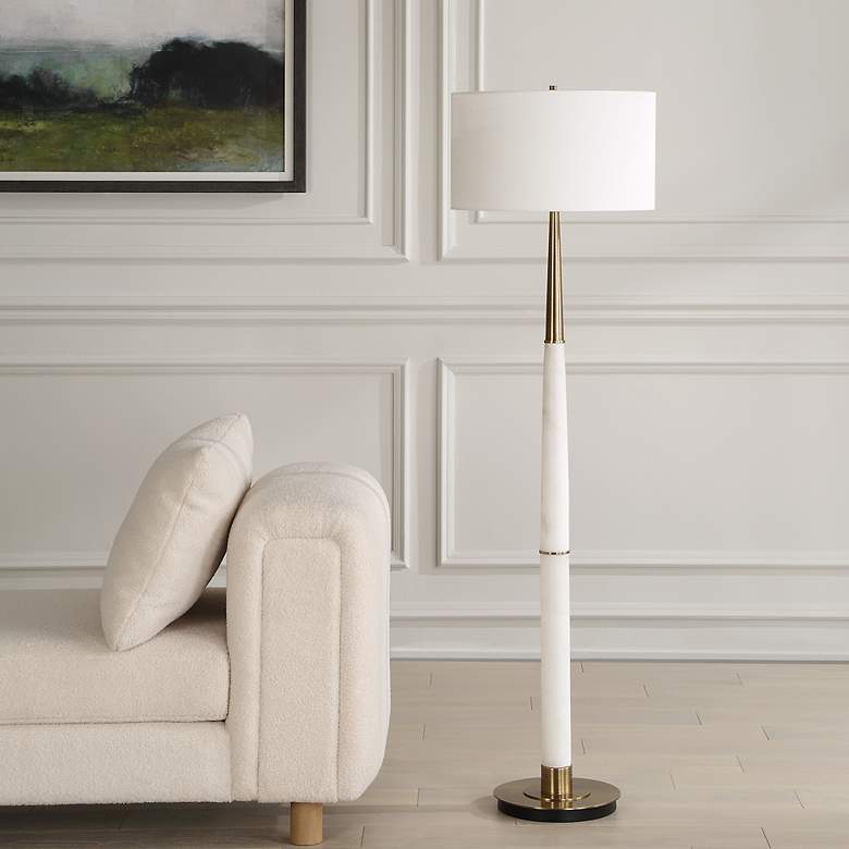 Image 3 Uttermost Faro White Marble and Brass Floor Lamp more views