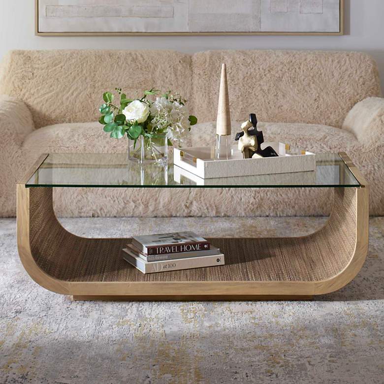 Image 1 Uttermost Farrington 53" Wide Wood Coffee Table with Glass Top
