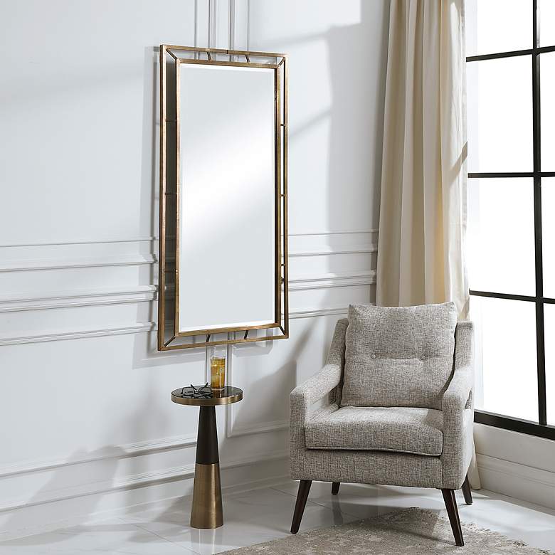 Image 3 Uttermost Farrow Brass Iron 28" x 56" Framed Wall Mirror more views