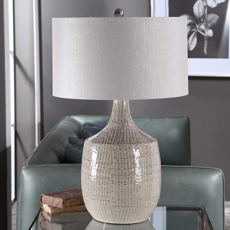 Image 4 Uttermost Felipe 29 1/2" Distressed Light Gray Ceramic Vase Table Lamp more views