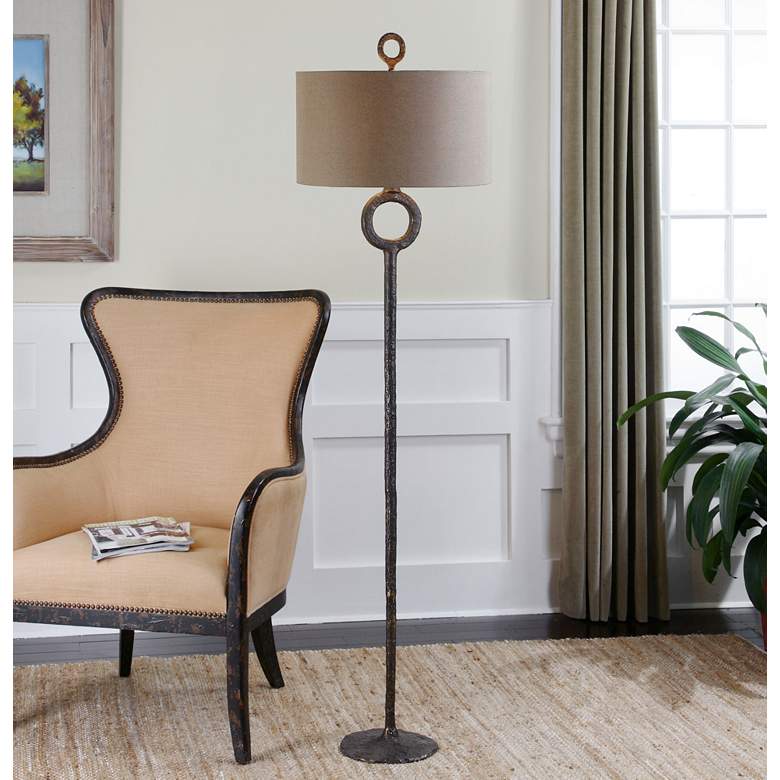 Image 1 Uttermost Ferro Aged Rust Brown Metal Stem Floor Lamp