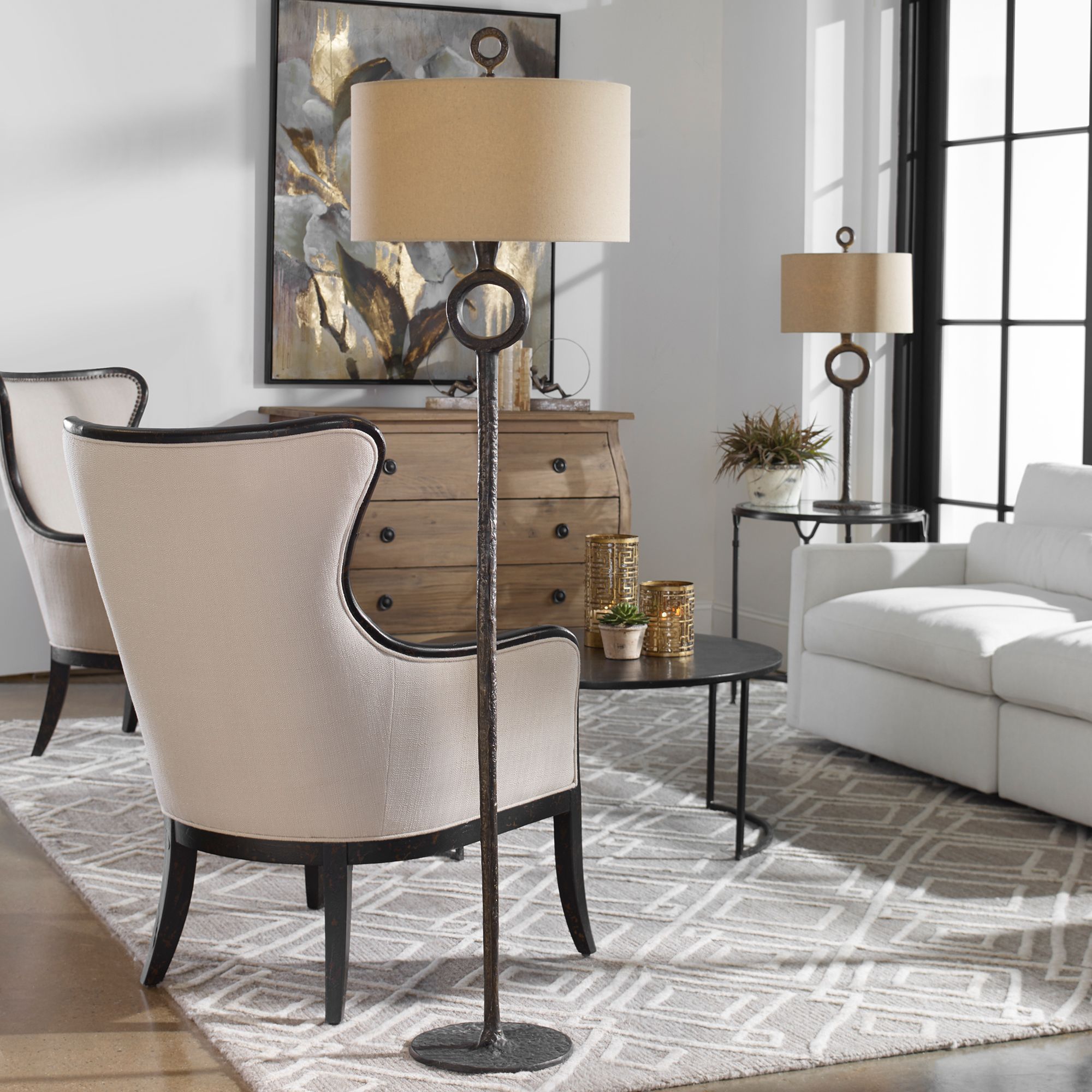 Image 4 Uttermost Ferro Aged Rust Brown Metal Stem Floor Lamp more views