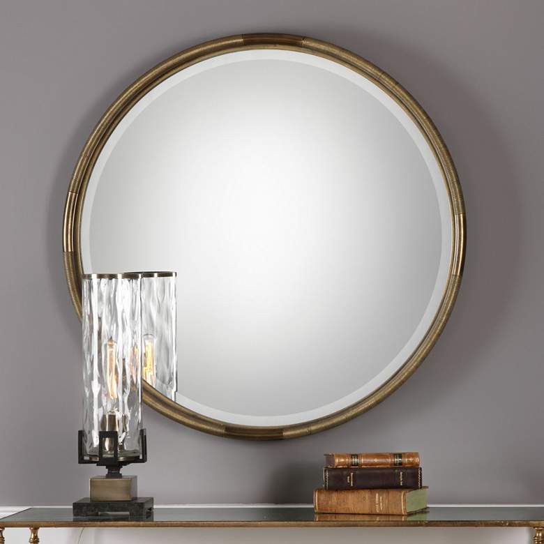 Image 1 Uttermost Finnick Antiqued Gold 35 3/4 inch Round Wall Mirror