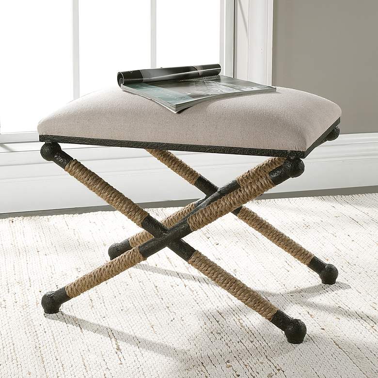 Image 1 Uttermost Firth 24" Wide Rustic Iron Oatmeal Small Bench