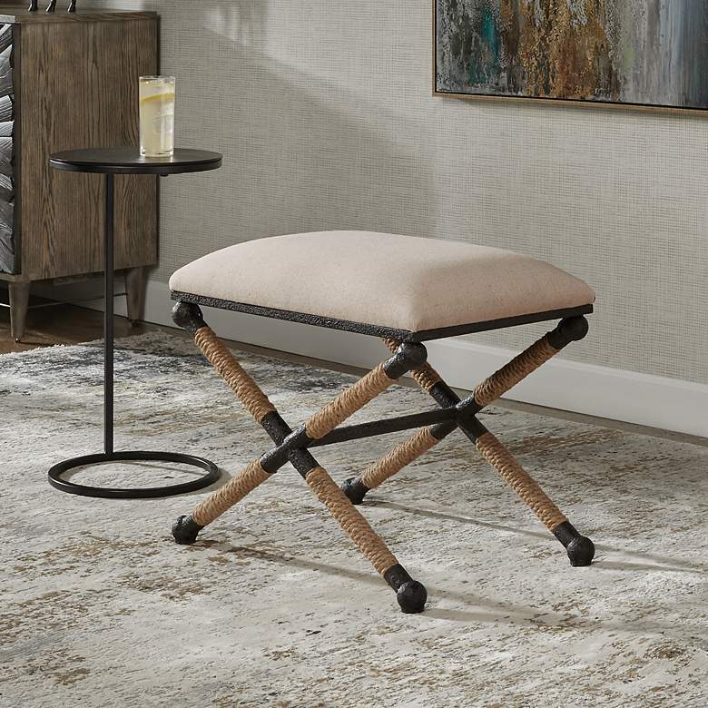 Image 3 Uttermost Firth 24" Wide Rustic Iron Oatmeal Small Bench more views