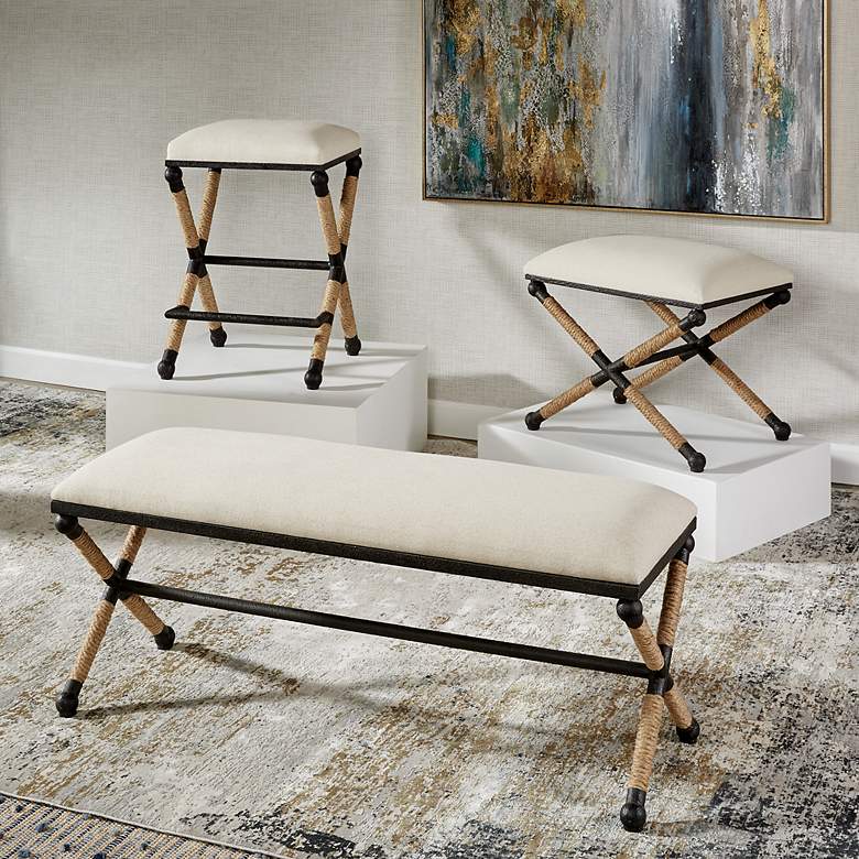 Image 4 Uttermost Firth 24" Wide Rustic Iron Oatmeal Small Bench more views