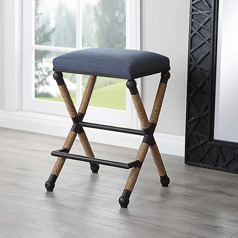 Image 1 Uttermost Firth 27 3/4" Navy Blue Fabric Bar Stool
