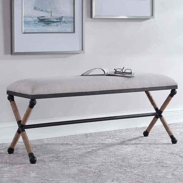 Image 1 Uttermost Firth 47 1/2" Wide Neutral Oatmeal Cotton Bench