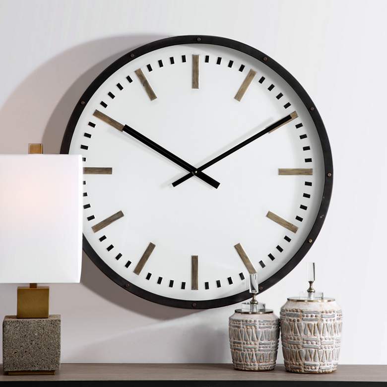 Image 1 Uttermost Fleming 31 3/4" Black and White Modern Wall Clock