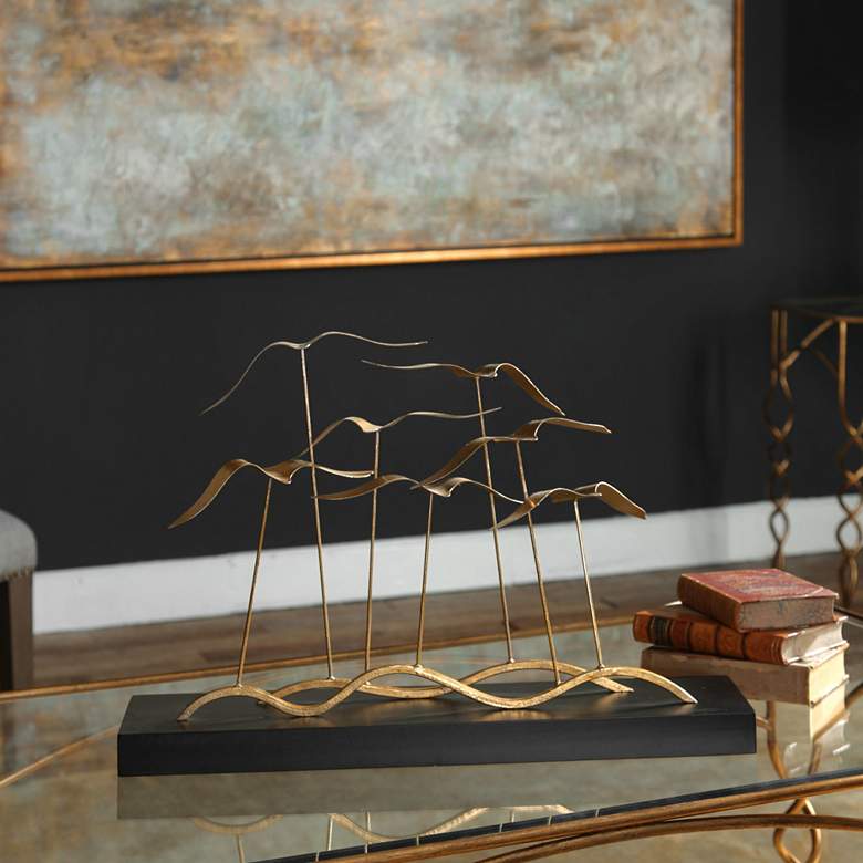 Image 1 Uttermost Flock of Seagulls 24"W Gold and Black Sculpture