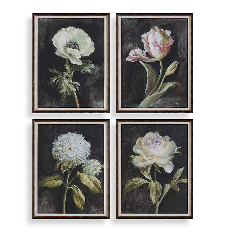 Image 2 Uttermost Florals on Black 4-Piece Framed Prints
