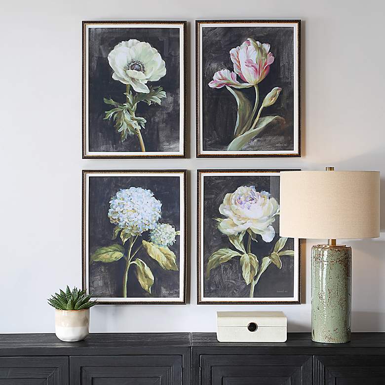 Image 1 Uttermost Florals on Black 4-Piece Framed Prints