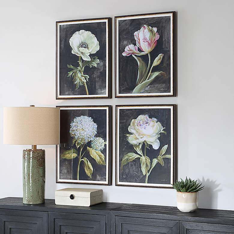 Image 3 Uttermost Florals on Black 4-Piece Framed Prints more views