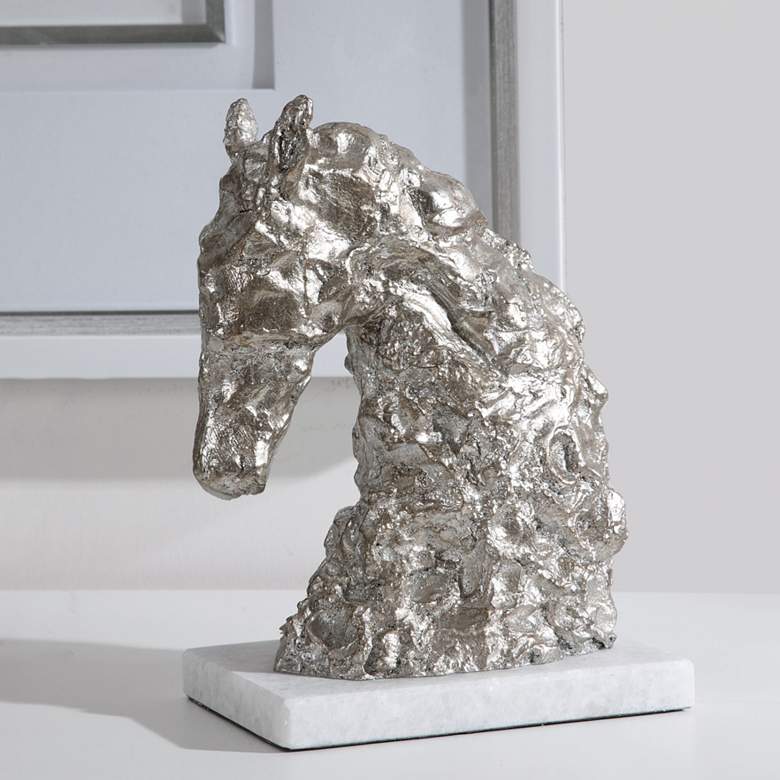 Image 1 Uttermost Foal 7 1/2 inchH Antique Silver Leaf Horse Sculpture