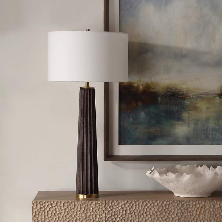 Image 3 Uttermost Forage 31 1/2" Modern Dark Stain Oak Wood Table Lamp more views