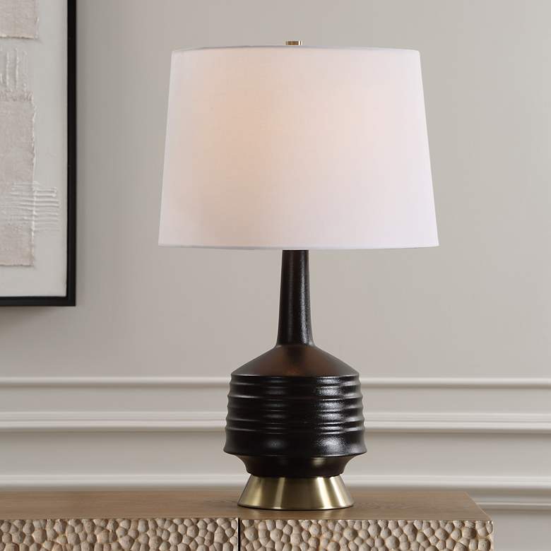 Image 1 Uttermost Foster Textured Black Glaze Ceramic Table Lamp
