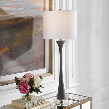 Uttermost Fountain 34" Modern Black Stone Buffet Table Lamp