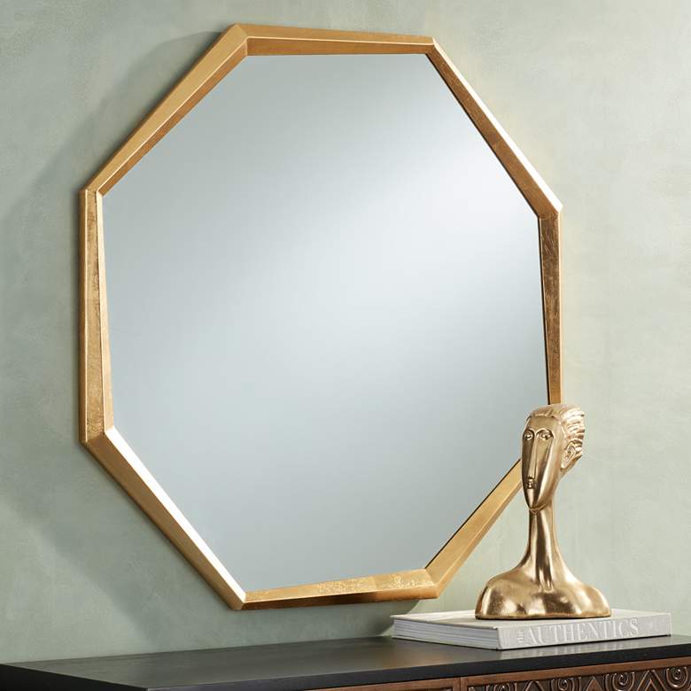 Image 1 Uttermost Fran Shiny Gold Leaf 34" x 34" Octagon Wall Mirror