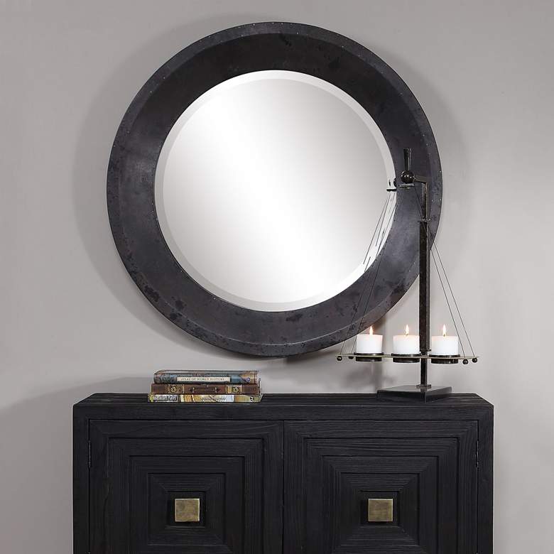 Image 1 Uttermost Frazier Dark Gray 40 inch Round Oversized Wall Mirror
