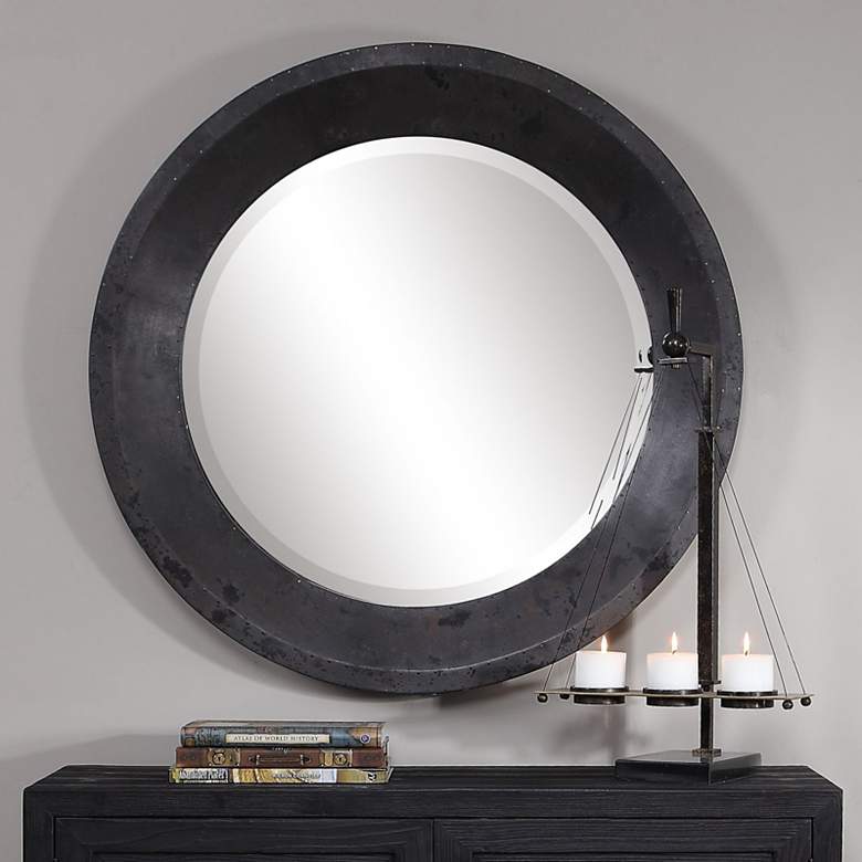 Image 1 Uttermost Frazier Dark Gray 40" Round Oversized Wall Mirror