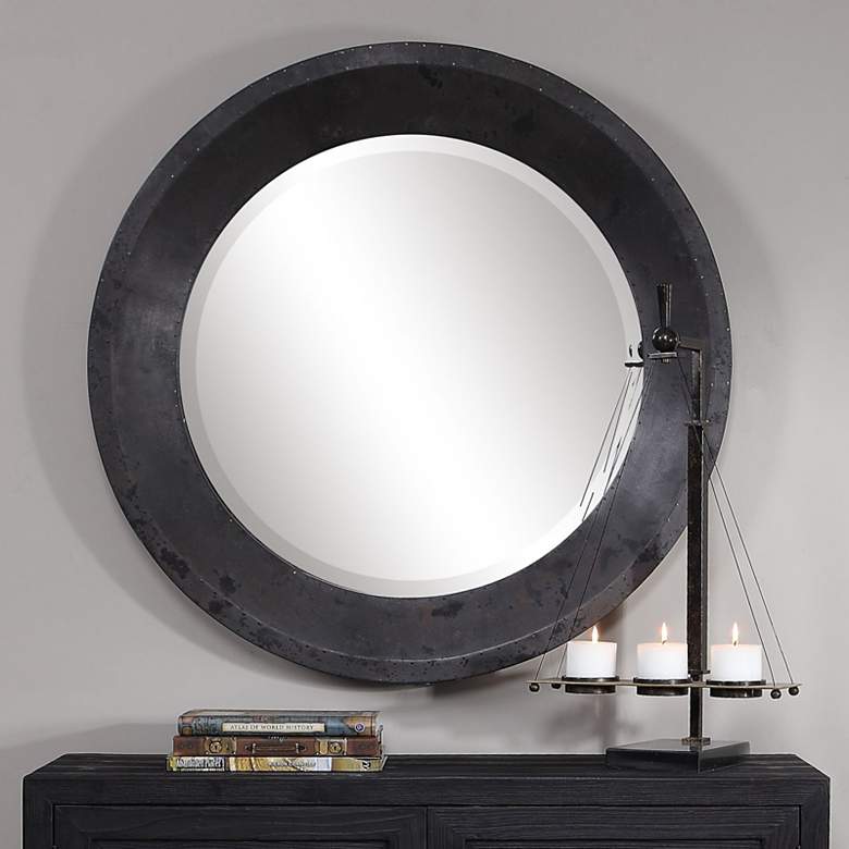 Image 1 Uttermost Frazier Dark Gray 40 inch Round Oversized Wall Mirror