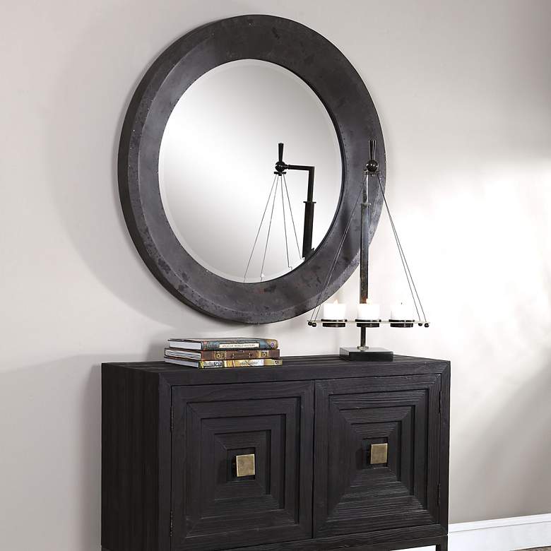 Image 4 Uttermost Frazier Dark Gray 40 inch Round Oversized Wall Mirror more views