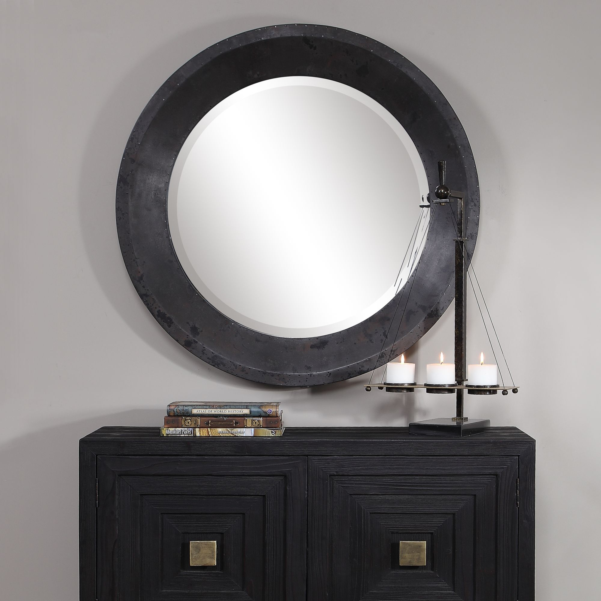 Image 6 Uttermost Frazier Dark Gray 40" Round Oversized Wall Mirror more views
