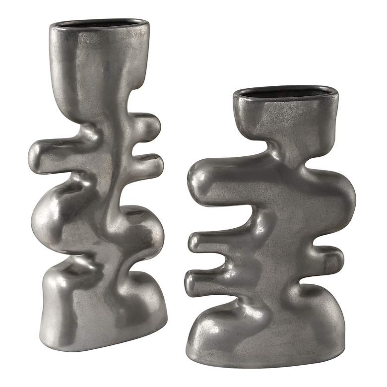 Image 2 Uttermost Free Flowing Tarnished Nickel Ceramic Vases Set of 2