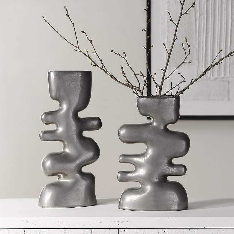 Image 1 Uttermost Free Flowing Tarnished Nickel Ceramic Vases Set of 2