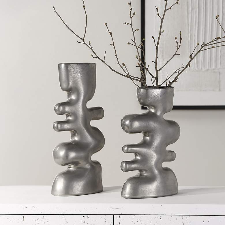 Image 3 Uttermost Free Flowing Tarnished Nickel Ceramic Vases Set of 2 more views
