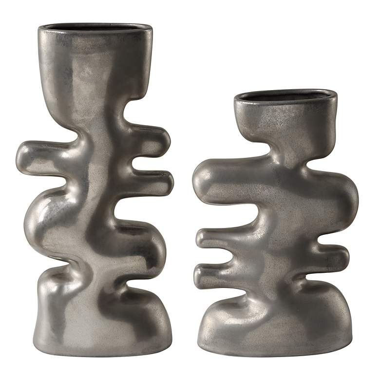 Image 4 Uttermost Free Flowing Tarnished Nickel Ceramic Vases Set of 2 more views
