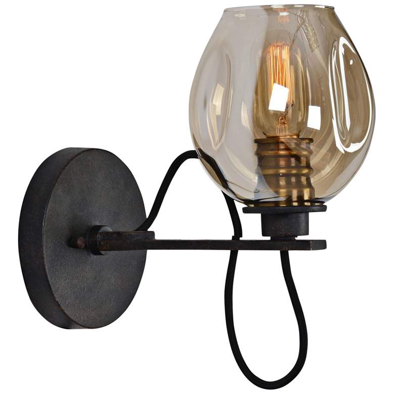 Image 1 Uttermost Fritz 10 3/4 inchH Bronze and Golden Glass Wall Sconce