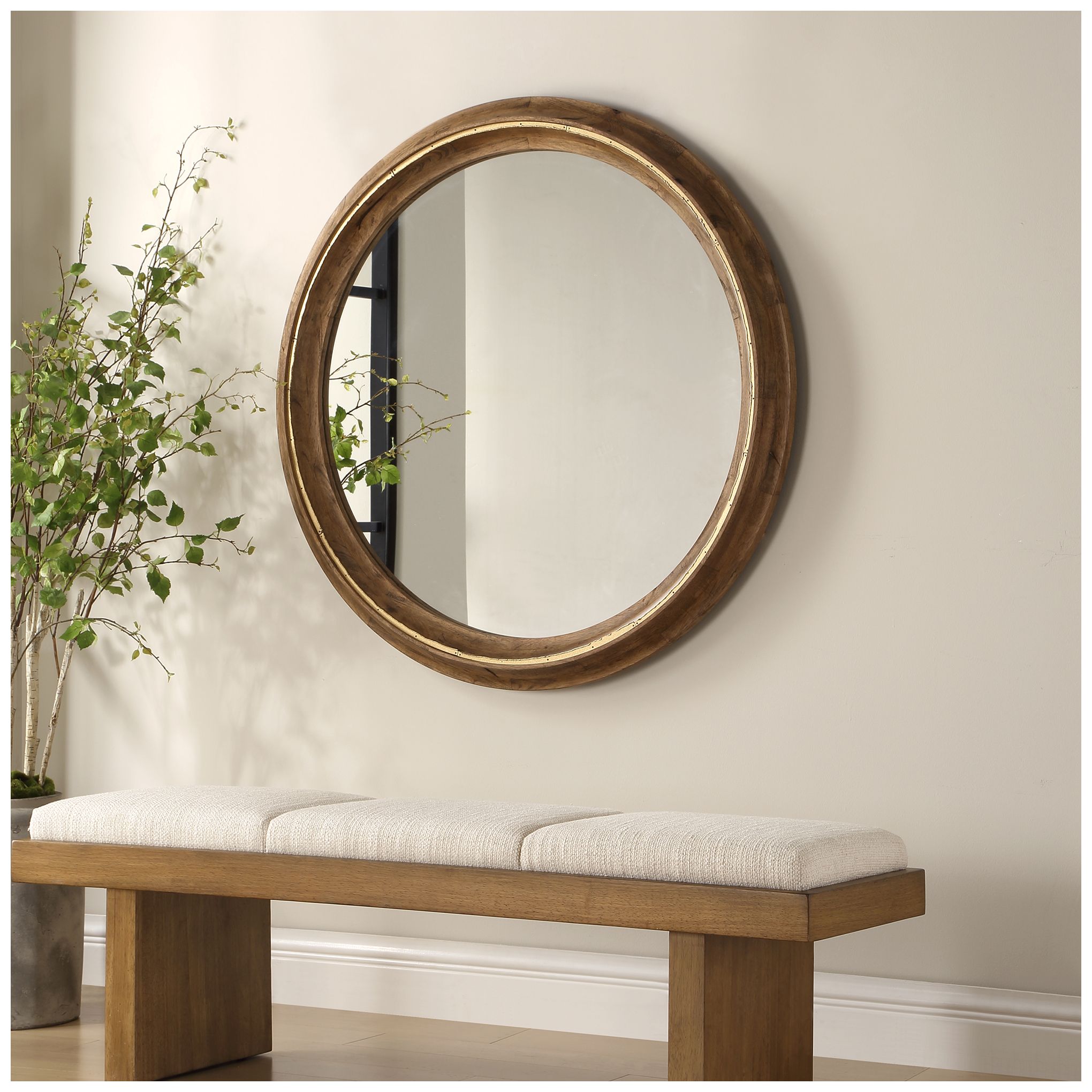 Image 3 Uttermost Frontier 44 1/2" Round Wood Wall Mirror more views