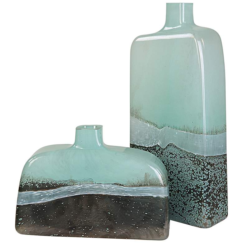 Image 2 Uttermost Fuze 14" High Aqua and Bronze Glass Vases Set of 2