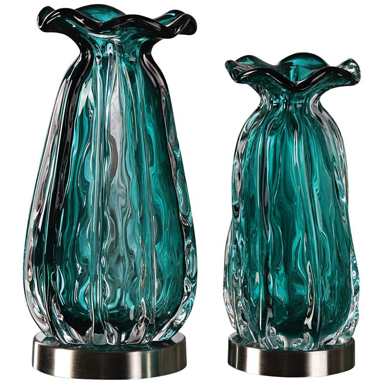 Image 1 Uttermost Gabriela Teal and Silver 2-Piece Glass Vase Set