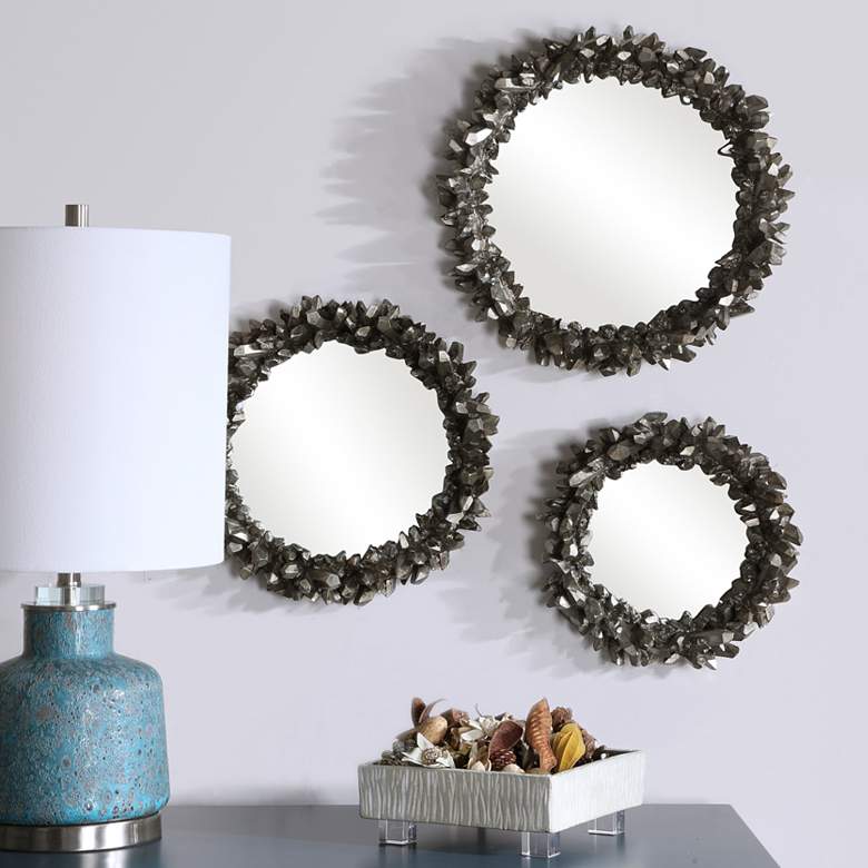 Image 1 Uttermost Galena Antique Silver Round Wall Mirrors Set of 3
