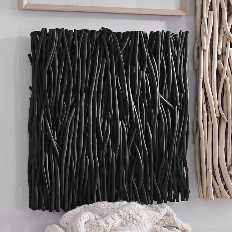Image 2 Uttermost Gathered Black Teak 24" Square Wall Art