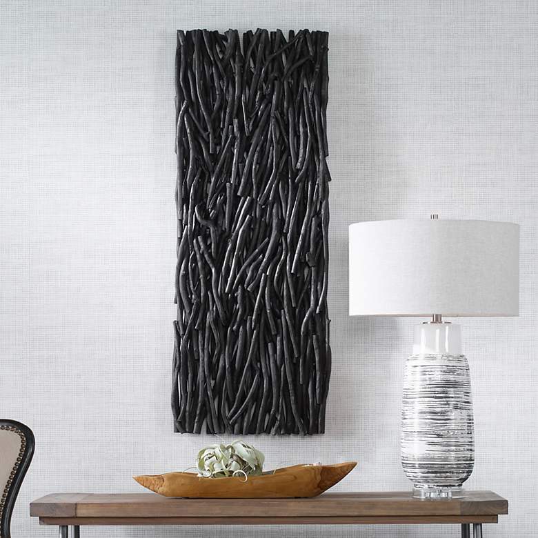 Image 2 Uttermost Gathered Black Teak 49" High Wood Wall Decor