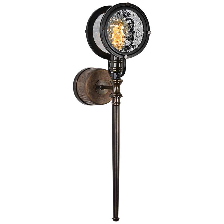 Image 1 Uttermost Gavia 27 1/4 inch High Brass and Walnut Wall Sconce