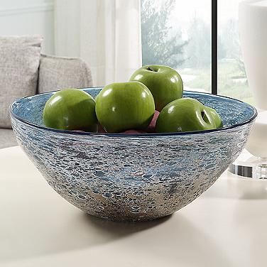 Uttermost Genovesa Aqua Blue Art Glass Decorative Bowl
