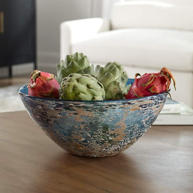 Image 3 Uttermost Genovesa Aqua Blue Art Glass Decorative Bowl more views