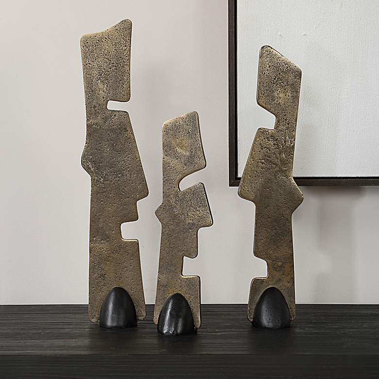 Image 1 Uttermost Geometric Echoes 3-Piece Cast Iron Sculptures