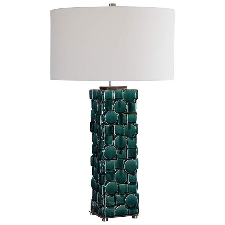 Image 2 Uttermost Geometry 31 inch Deep Emerald Green Glaze Ceramic Table Lamp