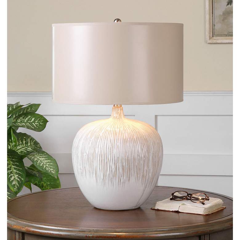 Image 1 Uttermost Georgios 23 1/4" Distressed Aged Ivory Ceramic Table Lamp