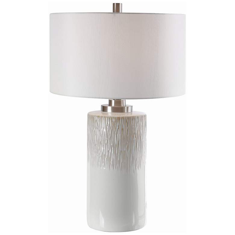 Image 2 Uttermost Georgios 28 1/2" Aged White Ceramic Cylindrical Table Lamp