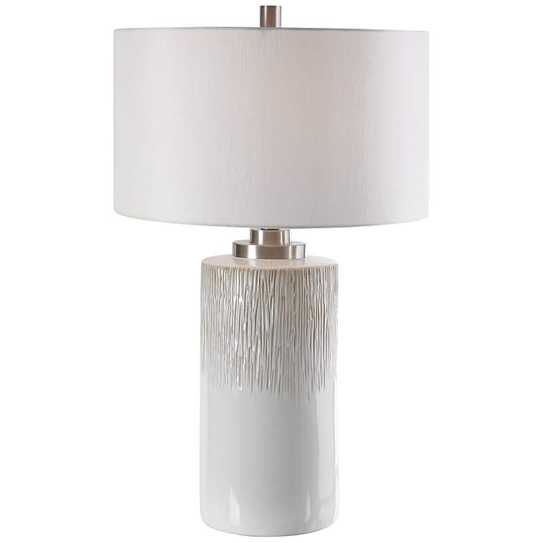 Image 2 Uttermost Georgios Aged White Ceramic Cylindrical Table Lamp