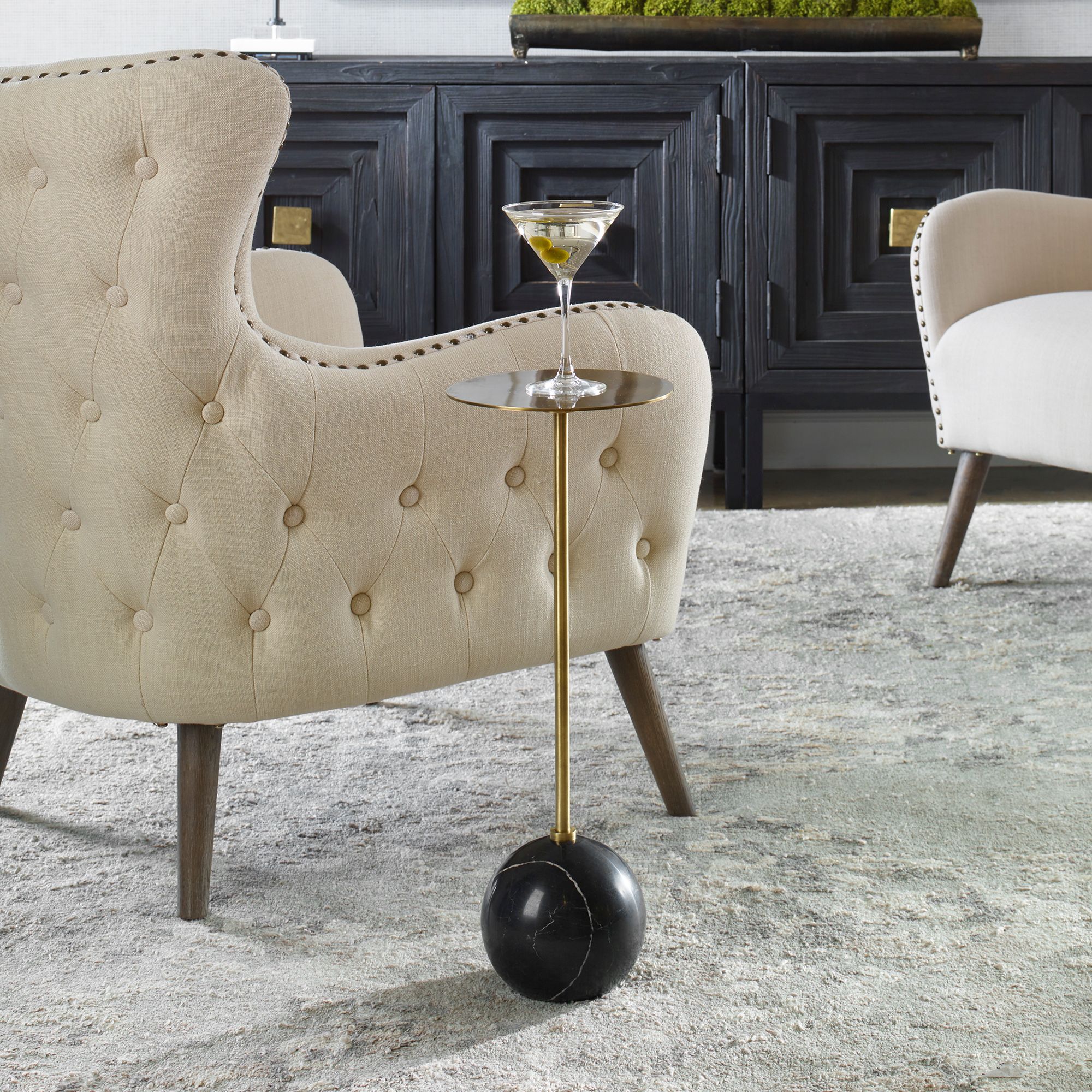Image 5 Uttermost Gimlet 22" High Marble and Brass Art Deco Modern Drink Table more views