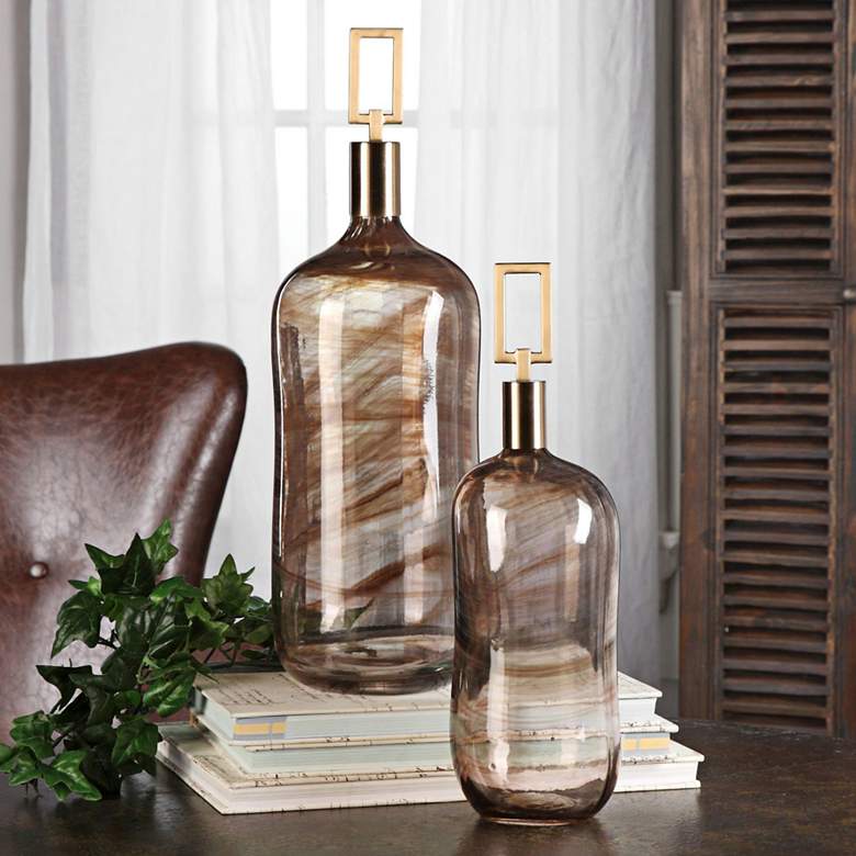 Image 1 Uttermost Ginevra Brown Art Glass Bottles - Set of 2