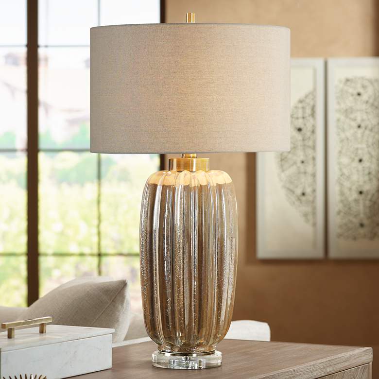 Uttermost Gistova Ivory and Rust Brown Ceramic Table Lamp