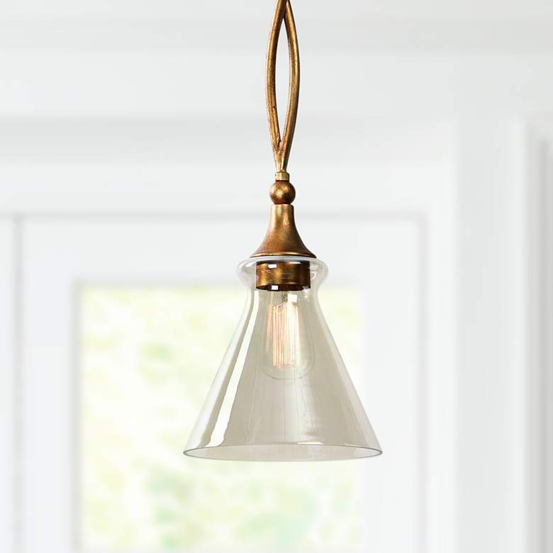 Image 1 Uttermost Glam 8" Wide Antiqued Gold Leaf Mini Pendant